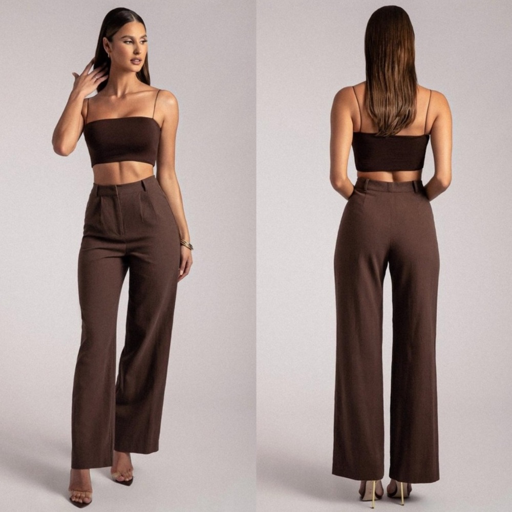 Meshki Wendy Wide Leg Linen Pants - Chocolate Size M